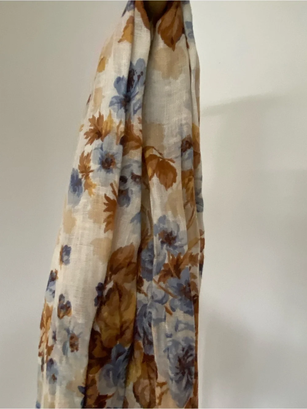 Massimo Dutti Blue Brown Floral Lightweight Oversized Scarf